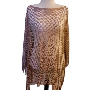 Rose gold Crochet Fishnet Mesh Cover-up Cape/ Poncho- Boho Beach Cowgirl Fringe.